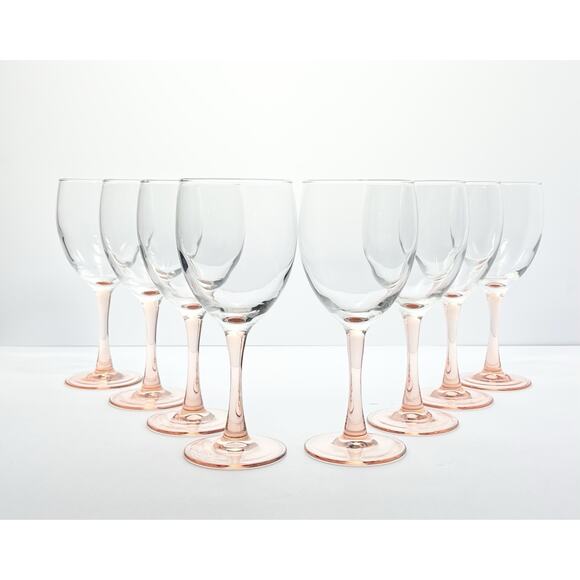Cristal d’Arques “Rose” 8 Wine/Water All Purpose Glasses 7 1/4” 10oz Pink Stem - Picture 2 of 3